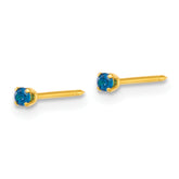 Inverness Stainless Steel 24k Gold-plated 2mm Blue CZ Stud Post Piercing Earrings